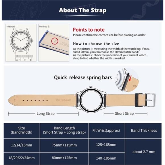 Leather Watch Band Replacement Quick Release Genuine Leather Watch - Picture 5 of 6